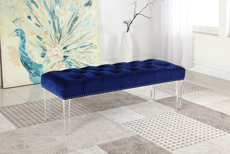 Yafelle 48” Velvet Upholstered Glam Bench with Button Tufted Seat, Silver Nailhead Trim in Blue - front view