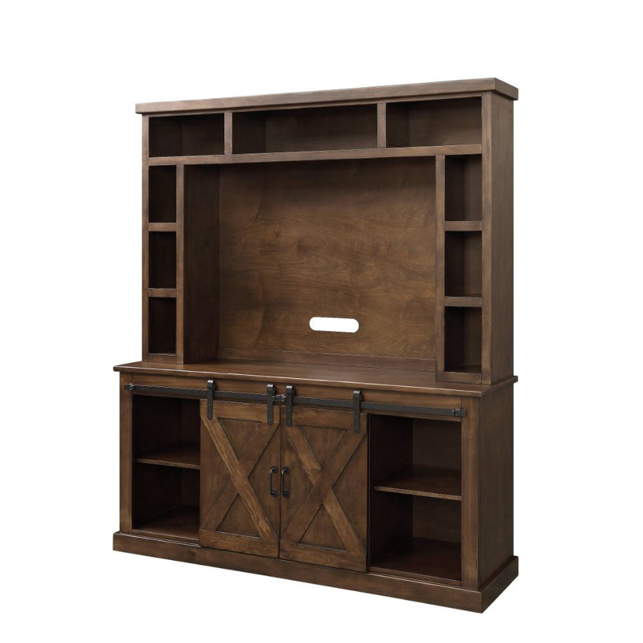 Aksel Entertainment Center with LED Electric Fireplace - Sliding Barn Doors in Walnut