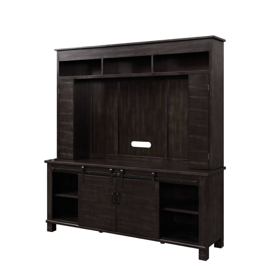 Apison Farmhouse Entertainment Center with LED Electric Fireplace - Sliding Barn Doors in Espresso