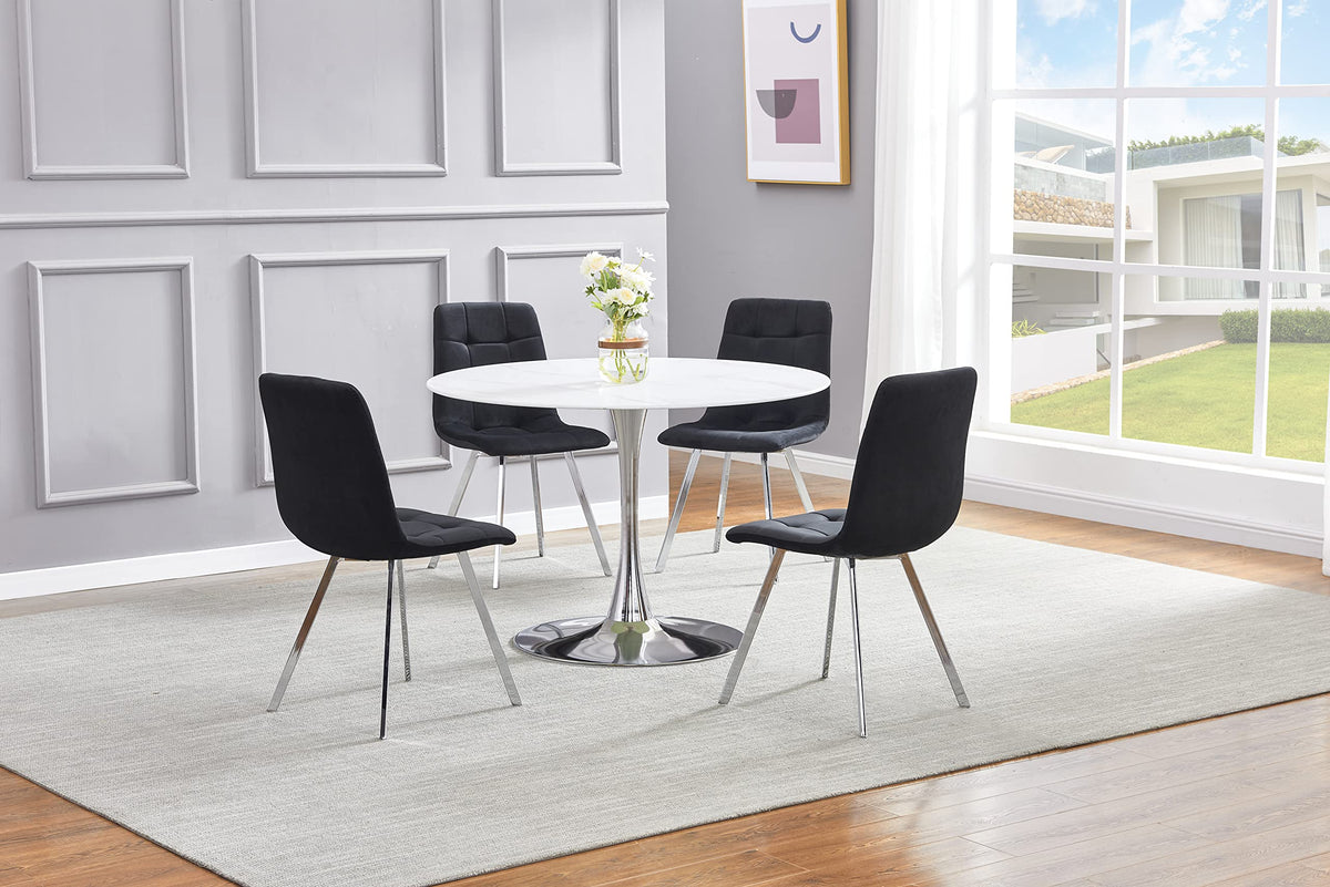 Huey Black Velvet Fabric Side Chairs in Silver - detail view