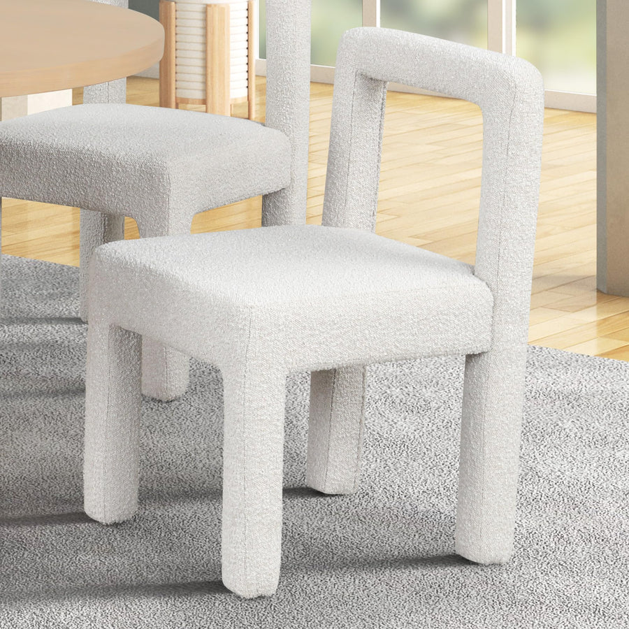 Courtney Contemporary Boucle Upholstered Armless Dining Chair - Set of 2, Fully Upholstered Seat and Back in Cream