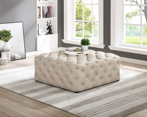 Sherlyn 40" Square Upholstered Ottoman - Modern & Green Velvet