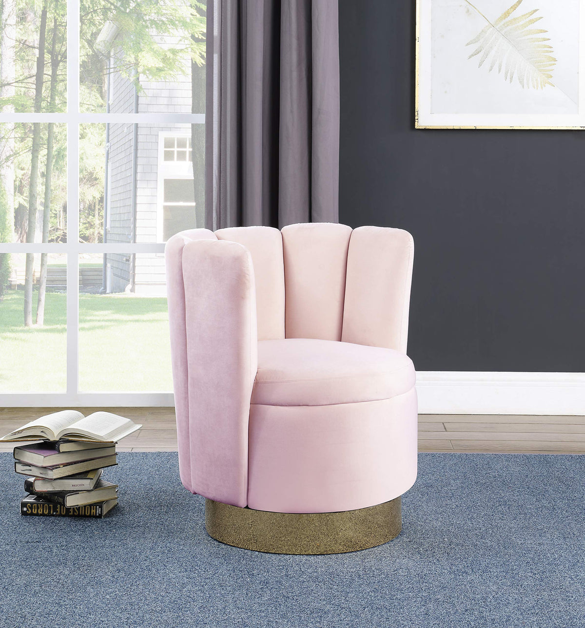 Modern Velvet New Swivel Accent Chair in Pink - front view