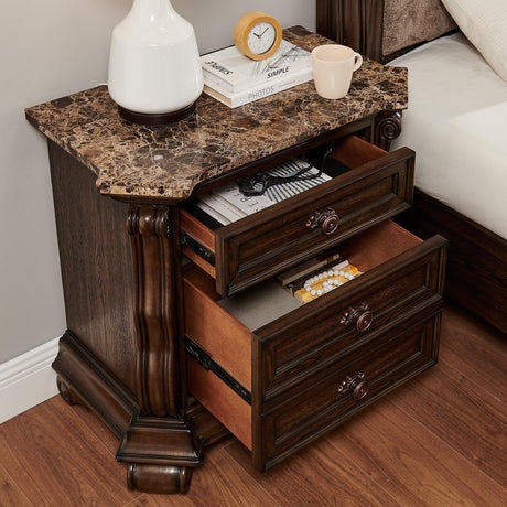 Belvedere 32.5" Wide 2-Drawer Traditional Nightstand in Dark Cherry - close-up