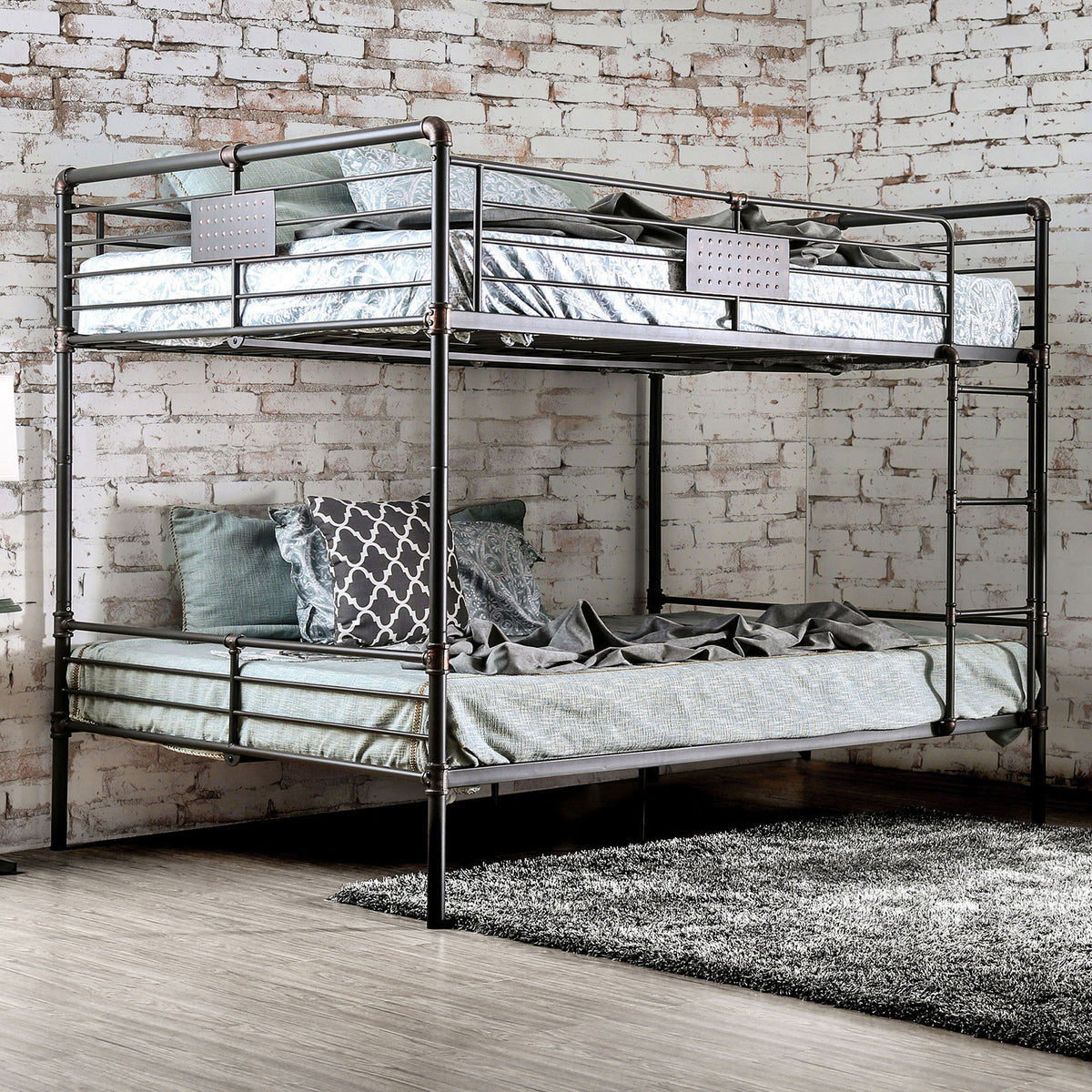 Olga Industrial Metal Bunk Beds - Triple Twin, Triple Full, Full over Full or Queen over Queen in Antique Black - 918fe316c29ad4abc68c9439875a60a4918ede84_CM_BK913QQ_1