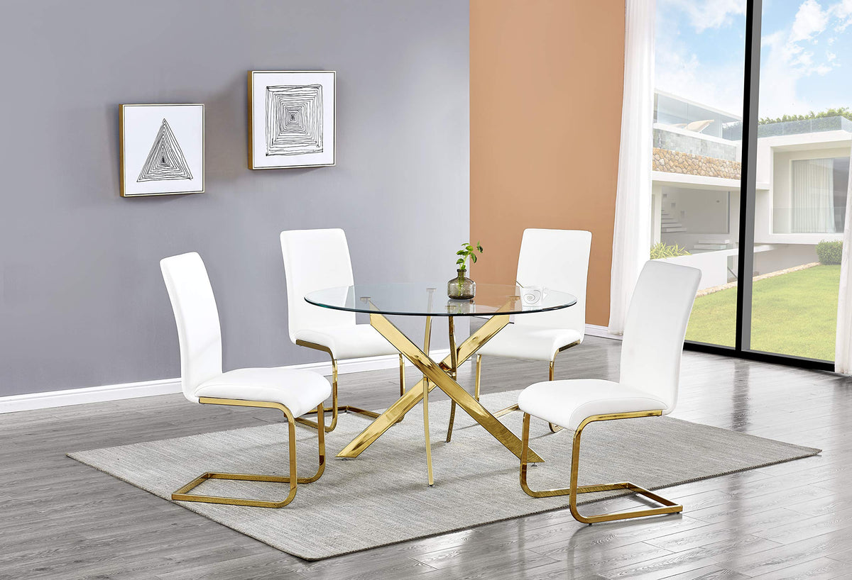 5 Pcs Gold Finish Dining Set in White