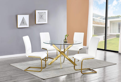 5 Pcs Gold Finish Dining Set in White