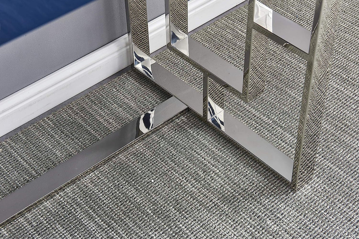 Grey Modern Computer Office Desk with Lacquered Grey Top, Silver Base & 3 Storage Drawers - angle view