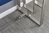 Grey Modern Computer Office Desk with Lacquered Grey Top, Silver Base & 3 Storage Drawers - angle view