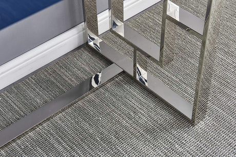 Grey Modern Computer Office Desk with Lacquered Grey Top, Silver Base & 3 Storage Drawers - angle view