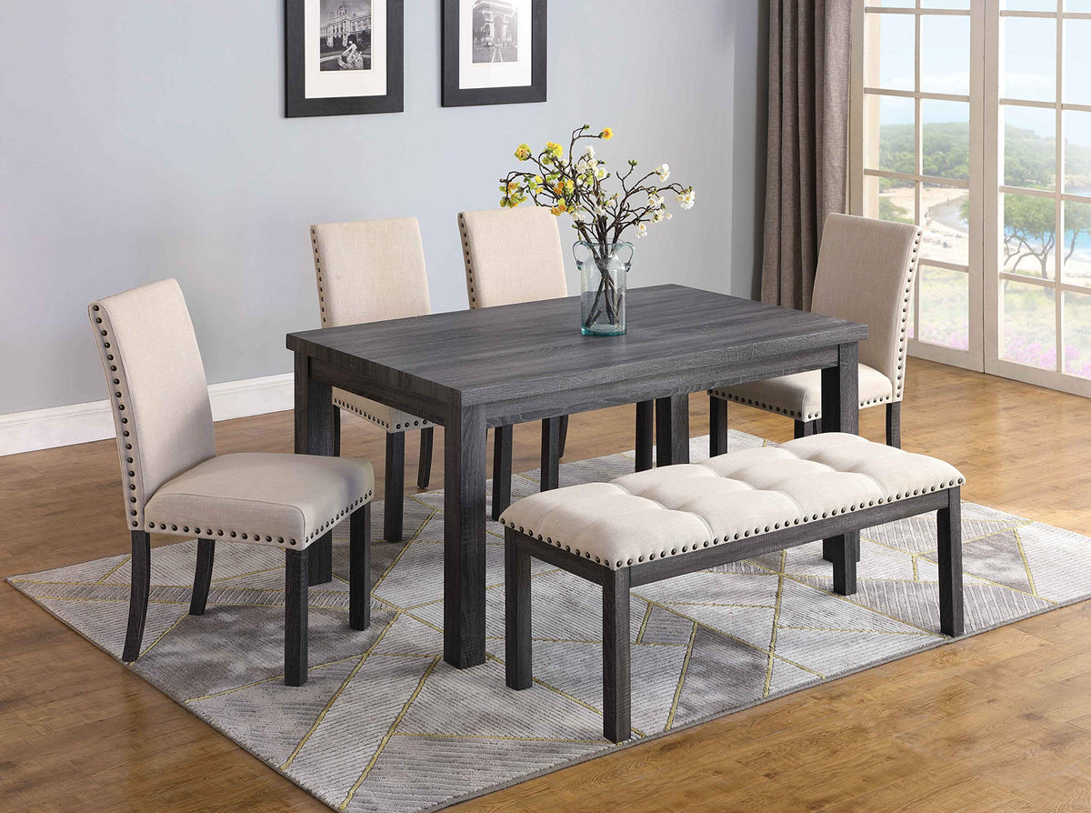 Helena 6 Pcs DIning Set with Bench in Antique Grey - front view