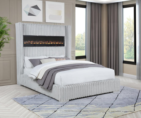 Uphoria Rabbit Velvet Modern Upholstered California King Bed - front view
