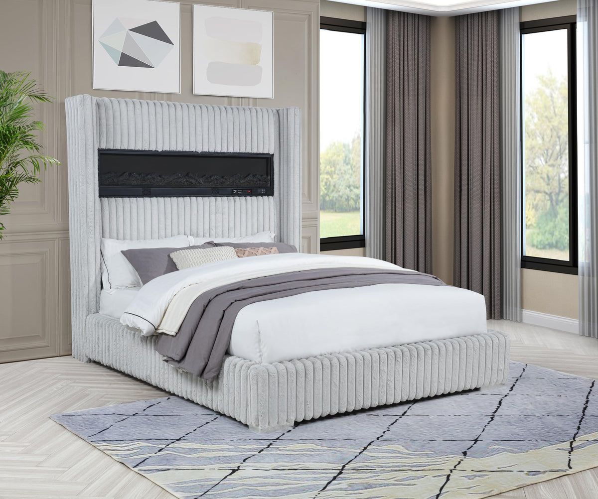 Uphoria Rabbit Velvet Modern Upholstered California King Bed - detail view