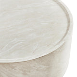 Vyn 36" Round Coffee Table Concrete Travertine Finish, Modern Organic Drum Center Table in Cloud - room setting