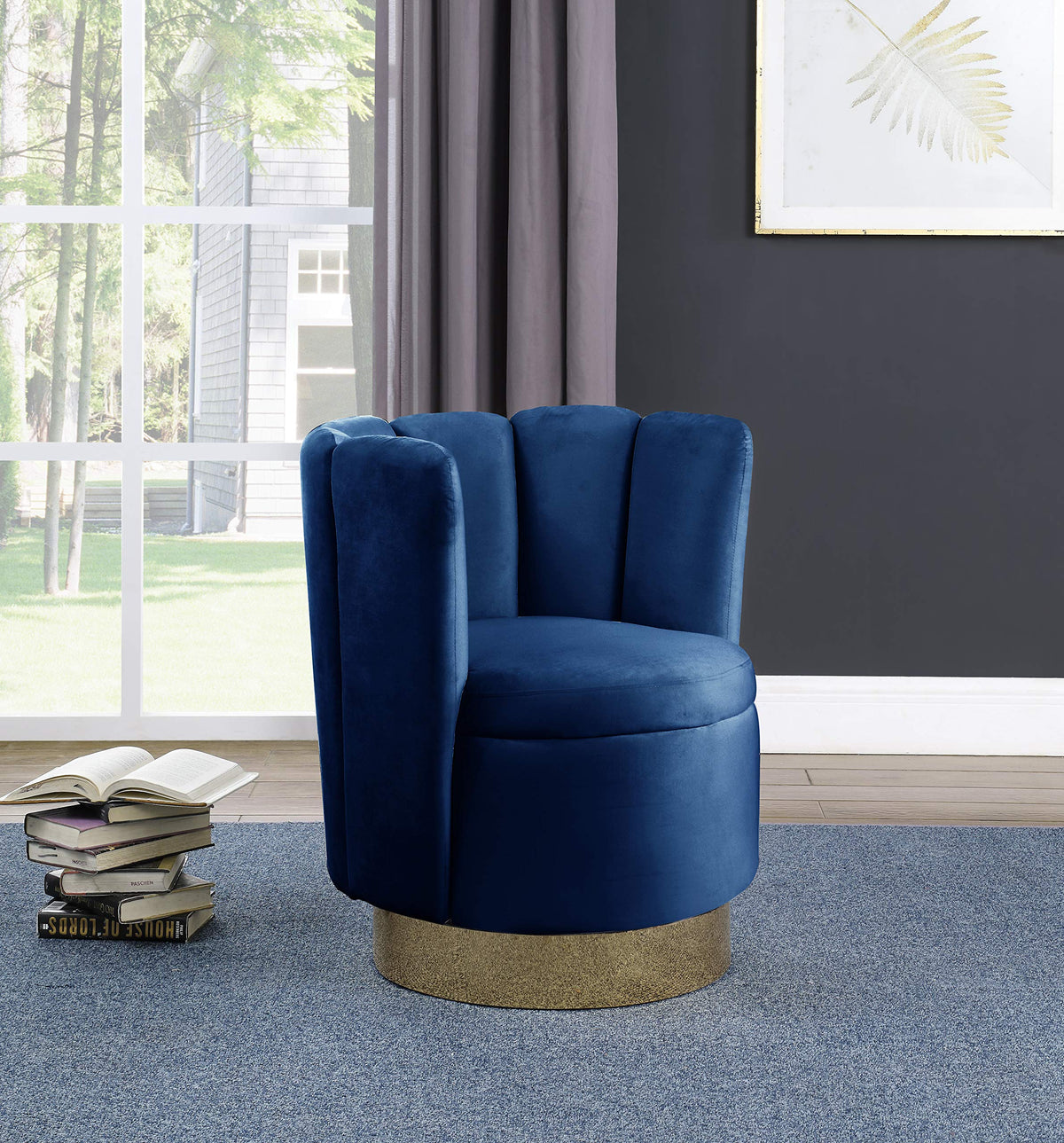 Modern Velvet New Swivel Accent Chair in Navy Blue - front view - Navy Blue