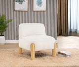 Calisto Modern Scandinavian Accent Chair, Cream Burlap Upholstery in White - front view