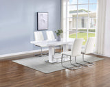 Barton 5-Piece Dining Set with White High-Gloss Lacquer Rectangle Table, Single Pedestal Base with… - front view