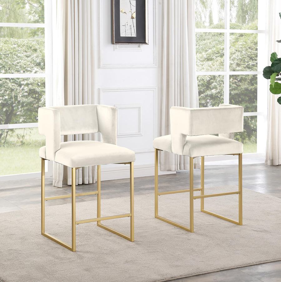 Leonard 36" Velvet Counter Height Stool - Set of 2 in Cream/Gold Frame