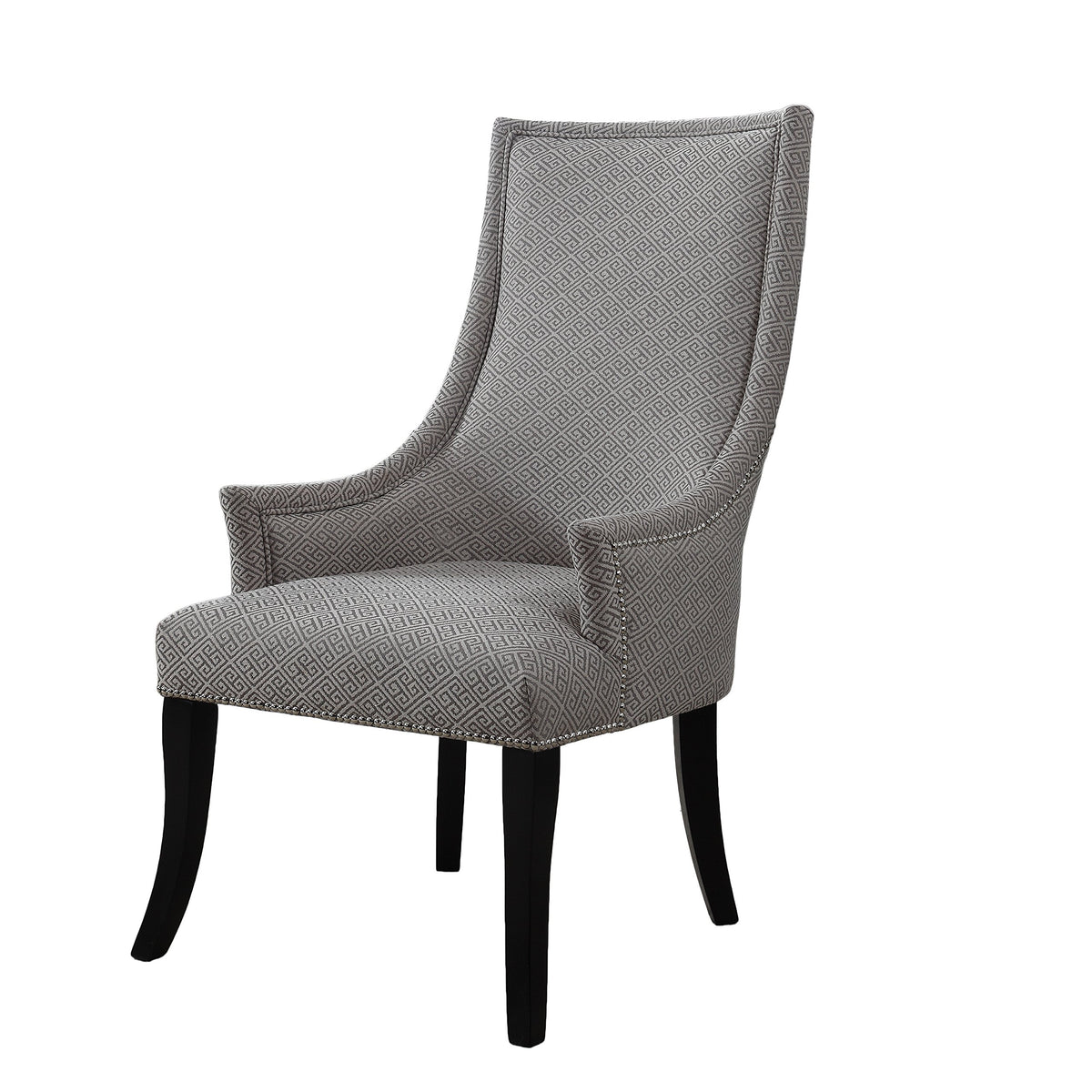 Audrey Greek Key Fabric Accent Chair in Grey