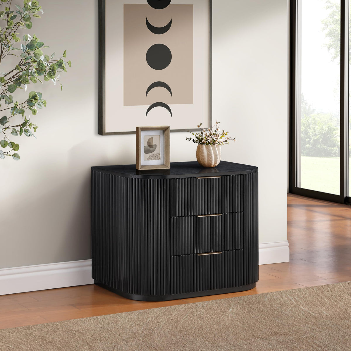 Quintet 30" Wide Mid-Century Modern Fluted 3 -Drawer Nightstand - side view