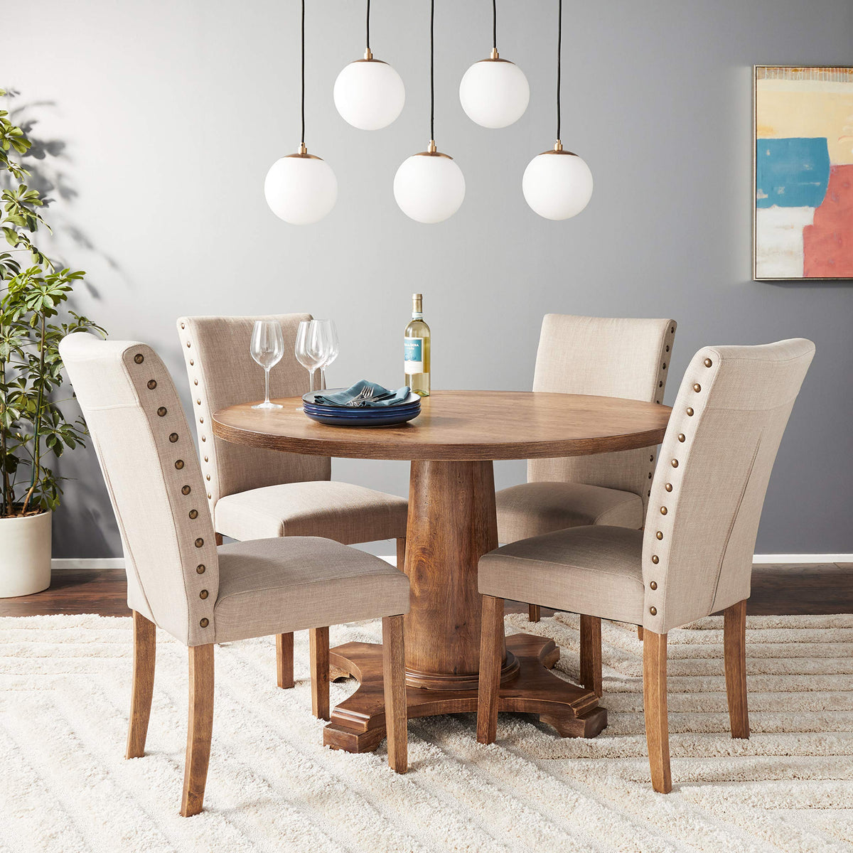 Transitional Linen 5 Pcs Dining Set - front view