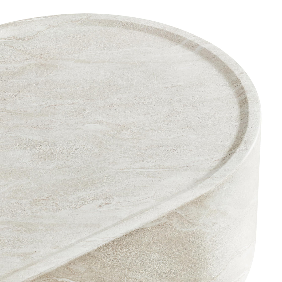 Vyn 52" Oval Coffee Table Concrete Travertine Finish, Modern Organic Large Drum Center Table in… - back view