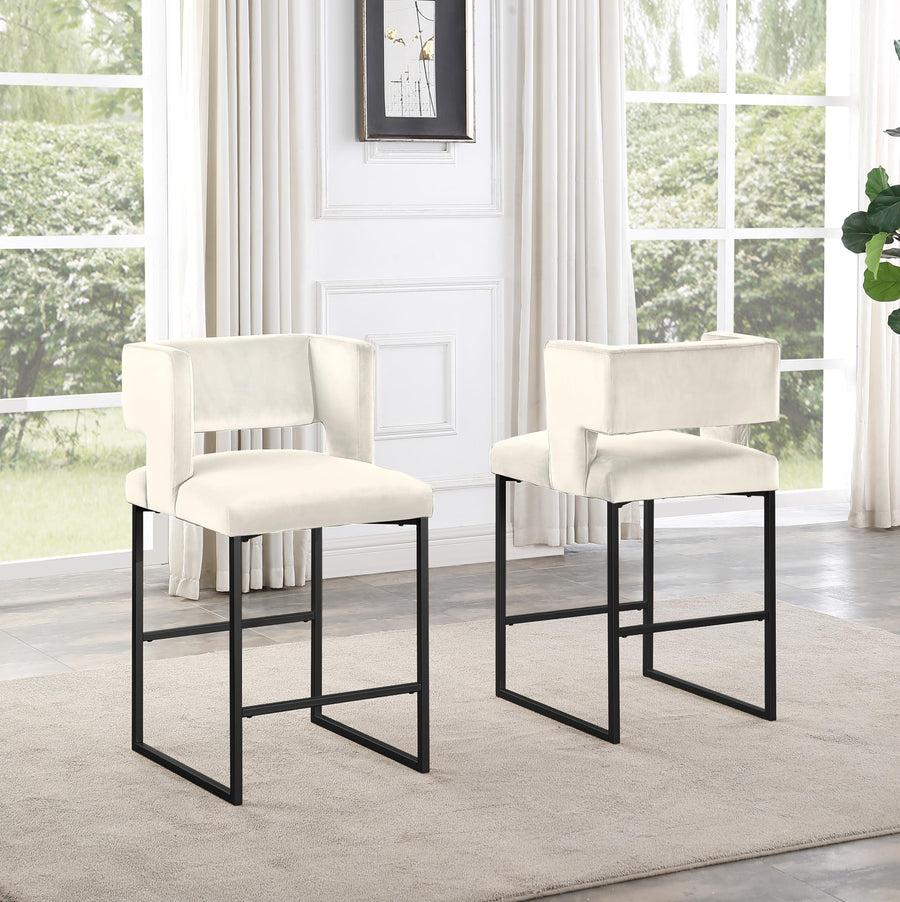 Leonard 36" Velvet Counter Height Stool - Set of 2 in Cream/Black Frame