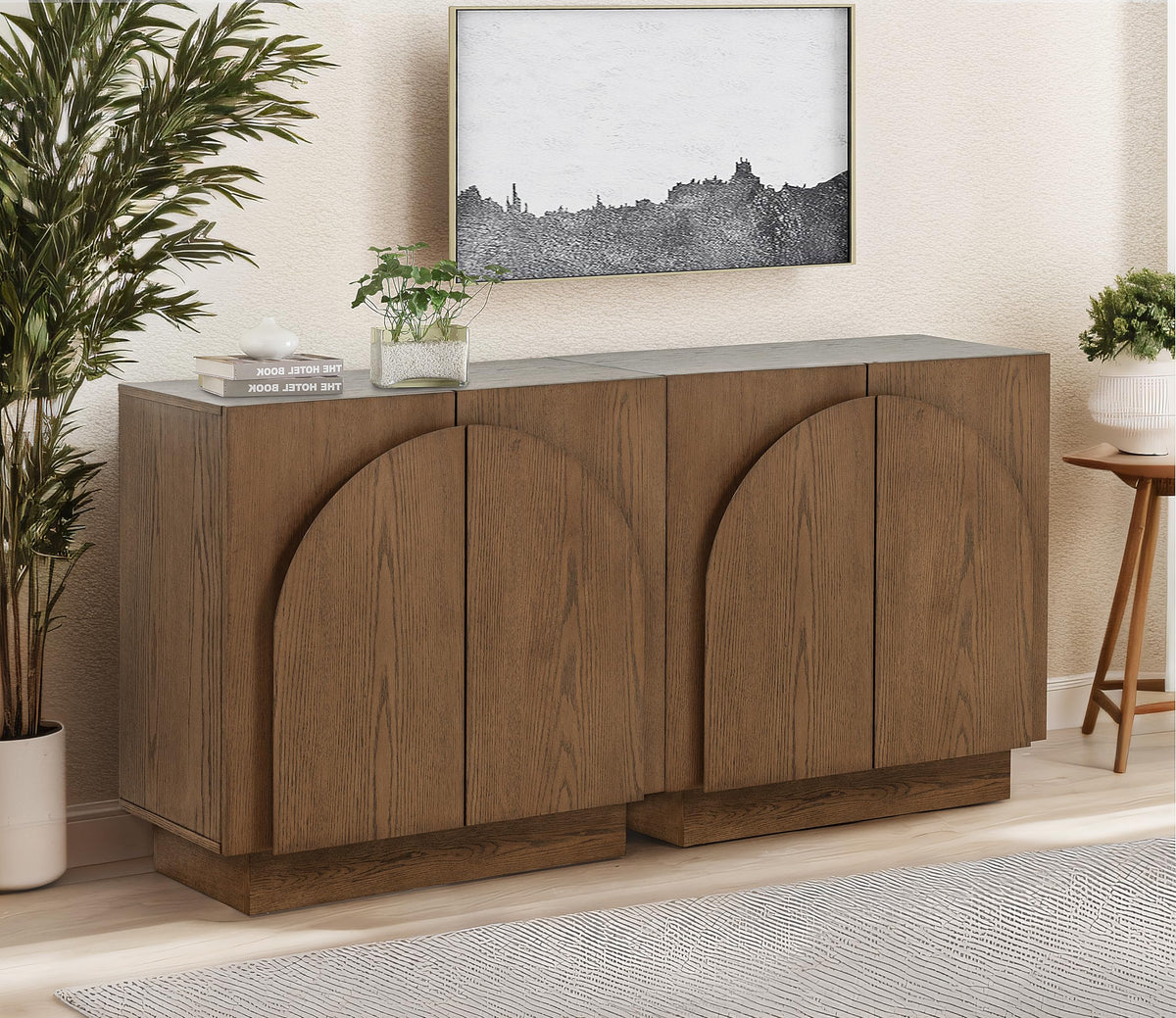 Questa 31" Scandinavian Mid Century 2-Door Wood Grain Cabinet - angle view - Brown