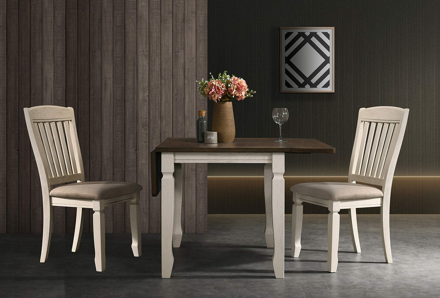 Belle Rectangular Solid Wood Drop Leaf Table in Oak Cream - Farmhouse Dining Room Furniture