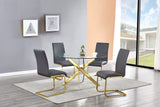 Mirage 5 Pcs Glass Top Mid-Century Modern Dining Set, Gold Finish in Grey