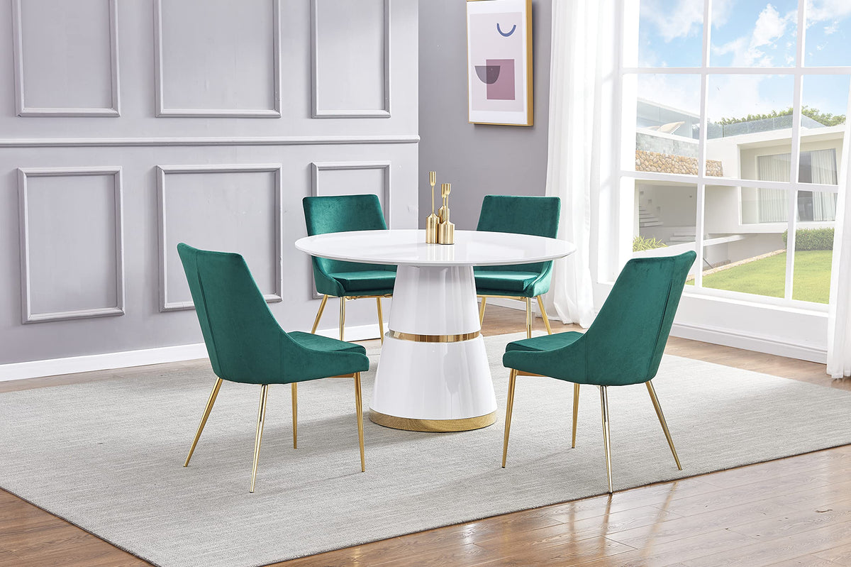 Treina Mid-Century Modern White Laquered 5 Pcs Round Dining Set in Green