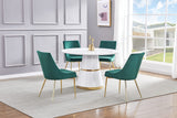 Treina Mid-Century Modern White Laquered 5 Pcs Round Dining Set in Green