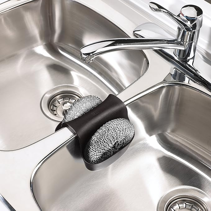 Umbra Saddle Sink Caddy – Flexible Rubber Kitchen Sink Sponge Holder & Dish Brush Organizer, Black