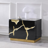 Trevello 5-Piece Modern High Gloss Lacquered Bedroom Set, California King Bed Frame in Black/Gold - detail view