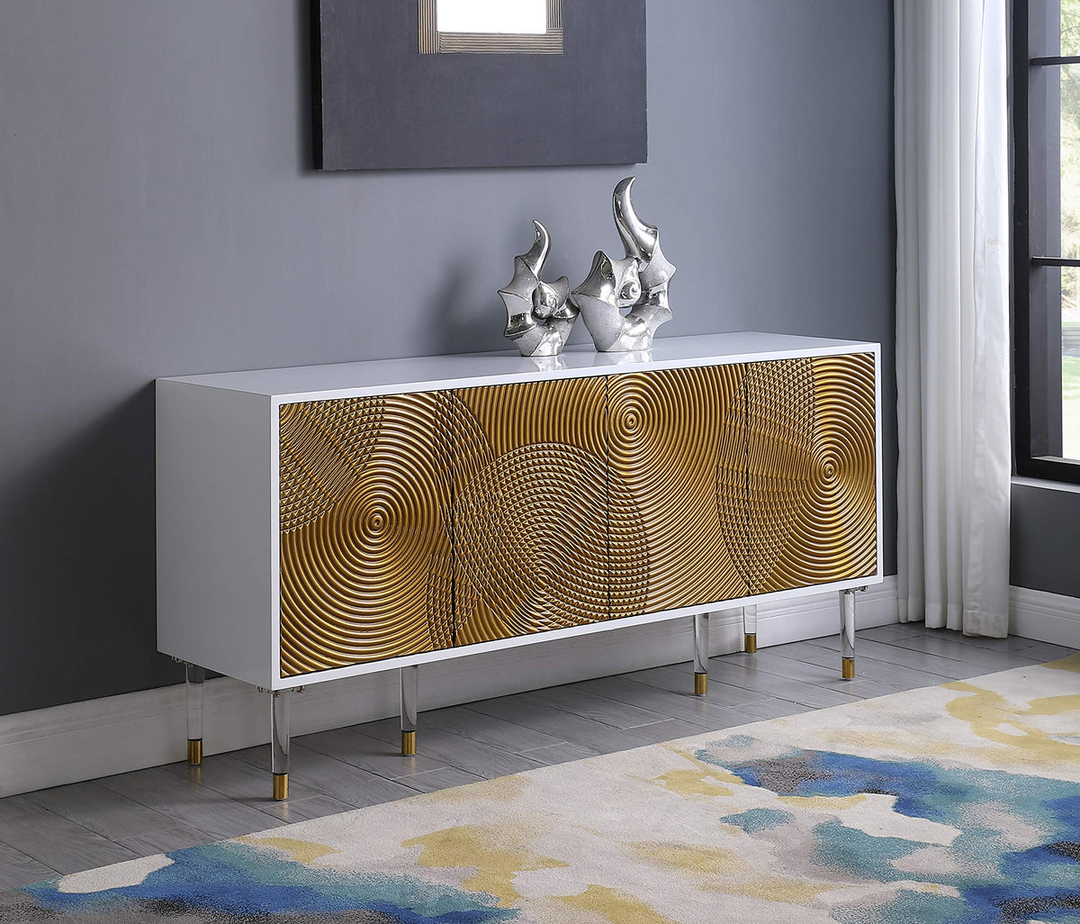 Tula High Gloss Lacquer Sideboard/Buffet with Golden Door Panels in White - front view