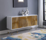 Tula High Gloss Lacquer Sideboard/Buffet with Golden Door Panels in White - front view