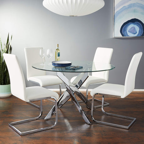 Mirage 5 Pcs Glass Top Modern Dining Set in White - front view