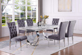 Lexington 7-Piece Rectangle Dining Set with 6 Velvet Upholstered Chairs, Modern Contemporary Design in Grey/Silver