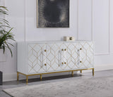 Thorne High Gloss Lacquer Sideboard/Buffet with Gold Trim in White - front view