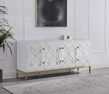 Thorne High Gloss Lacquer Sideboard/Buffet with Gold Trim in White - front view