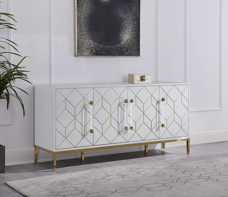 Thorne High Gloss Lacquer Sideboard/Buffet with Gold Trim in White