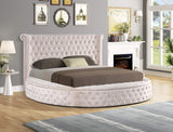 Lexi round velvet platform bed in beige