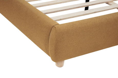 Ctasia Queen Burlap Bed Frame with 40" Rounded Headboard, Low Profile in Golden Brown - room setting