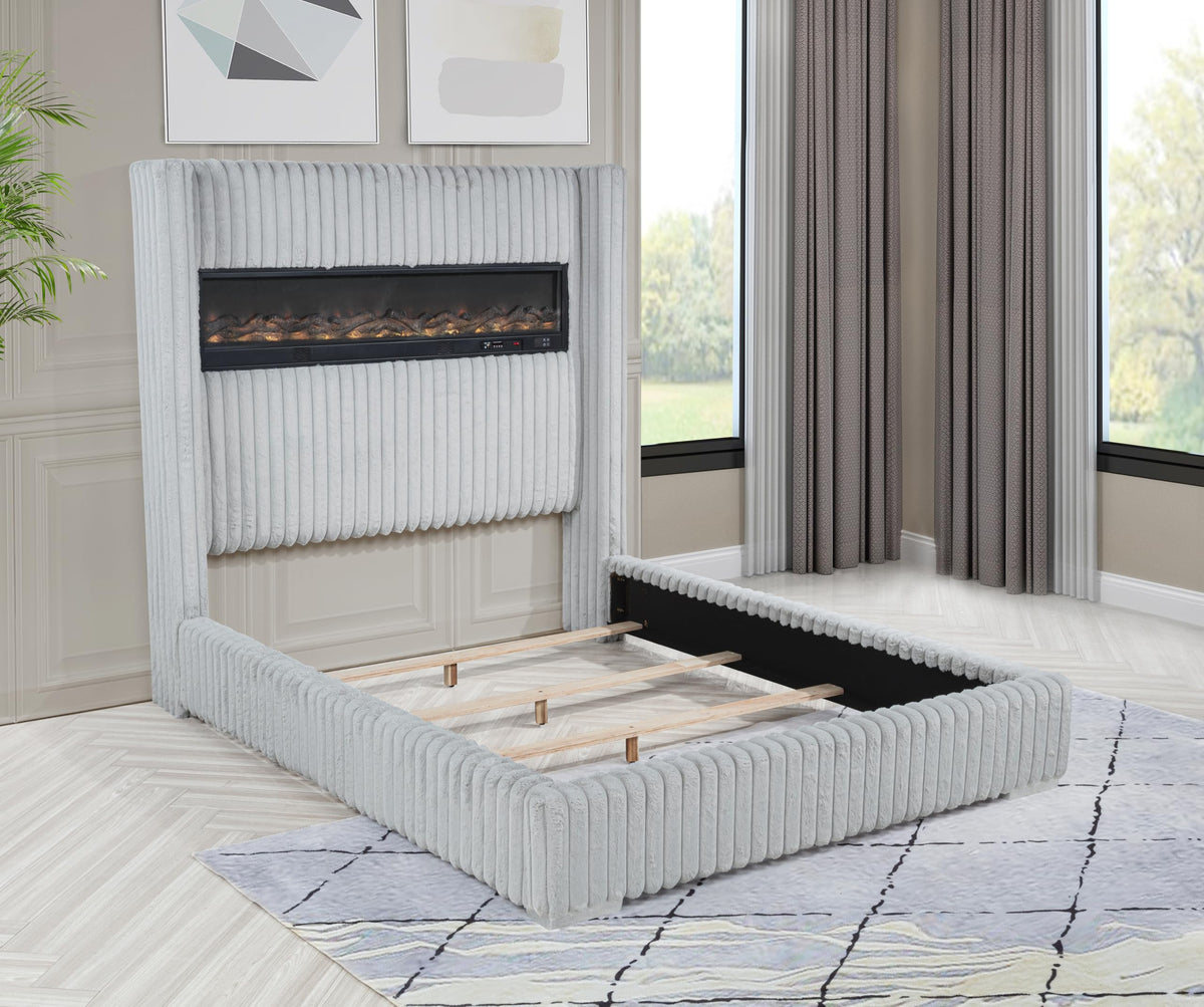 Uphoria Rabbit Velvet Modern Upholstered Queen Bed - angle view