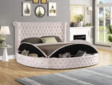 Lexi round velvet platform bed in beige