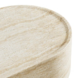 Vyn 52" Oval Coffee Table Concrete Travertine Finish, Modern Organic Large Drum Center Table in Sand - back view
