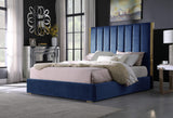 Jalen Blue Velvet Queen Platform Bed - front view