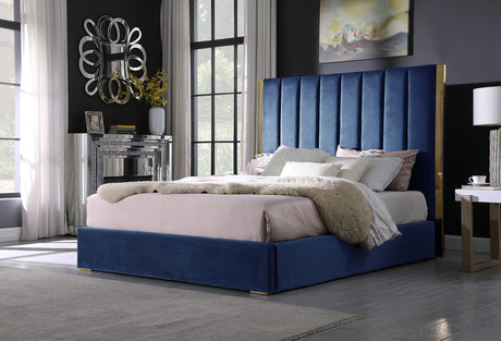 Jalen Blue Velvet Queen Platform Bed - front view