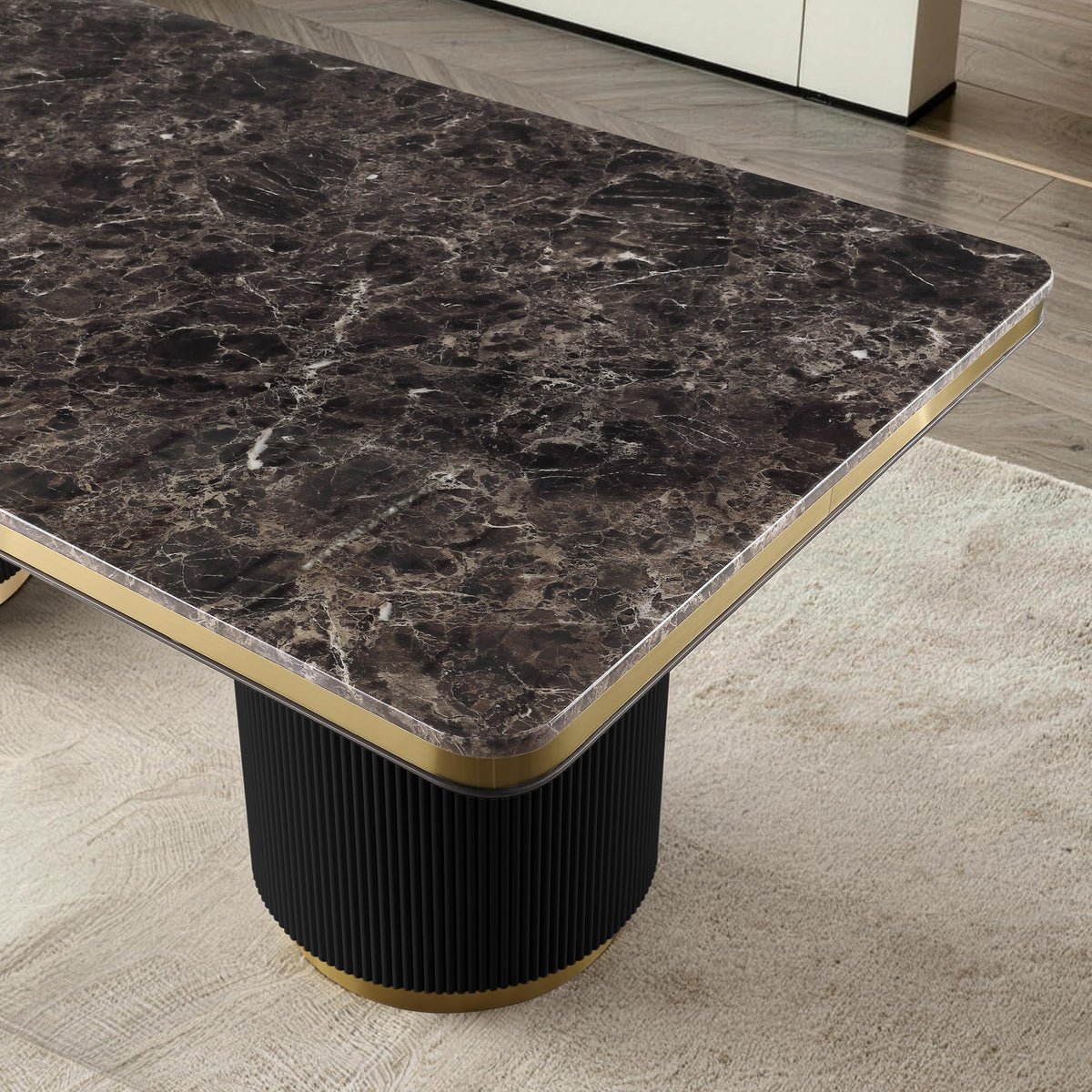 Trandell 79" Modern Glam Rectangle Faux Marble Top Dining Table - angle view