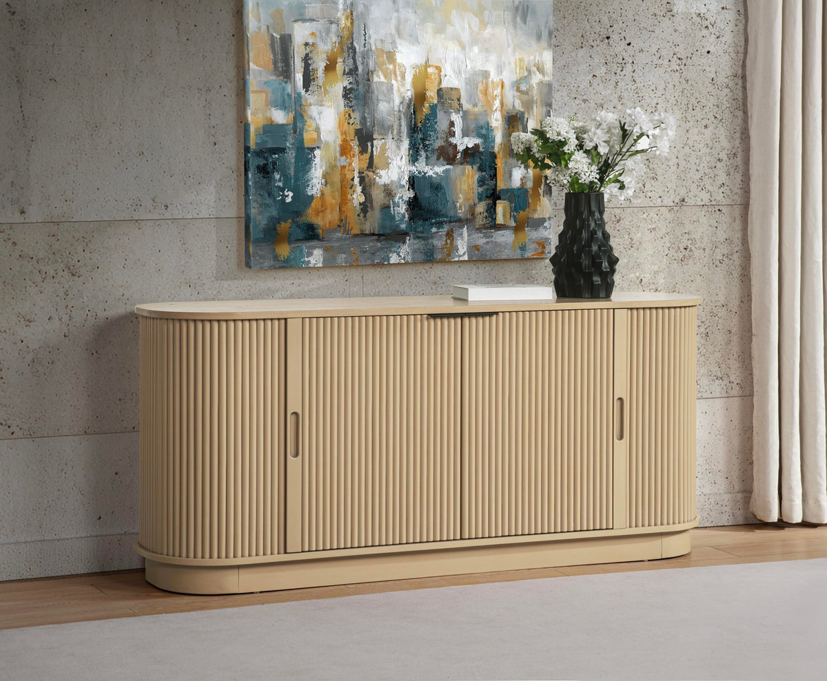 Halcrest 62" Mid-Century Fluted Sideboard Buffet in Light Oak - front view